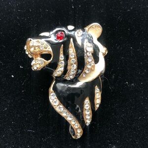 Black gold enamel tiger brooch pin